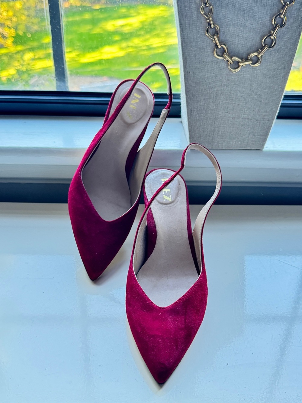 Pointed-Toe Burgundy Slingback Heels